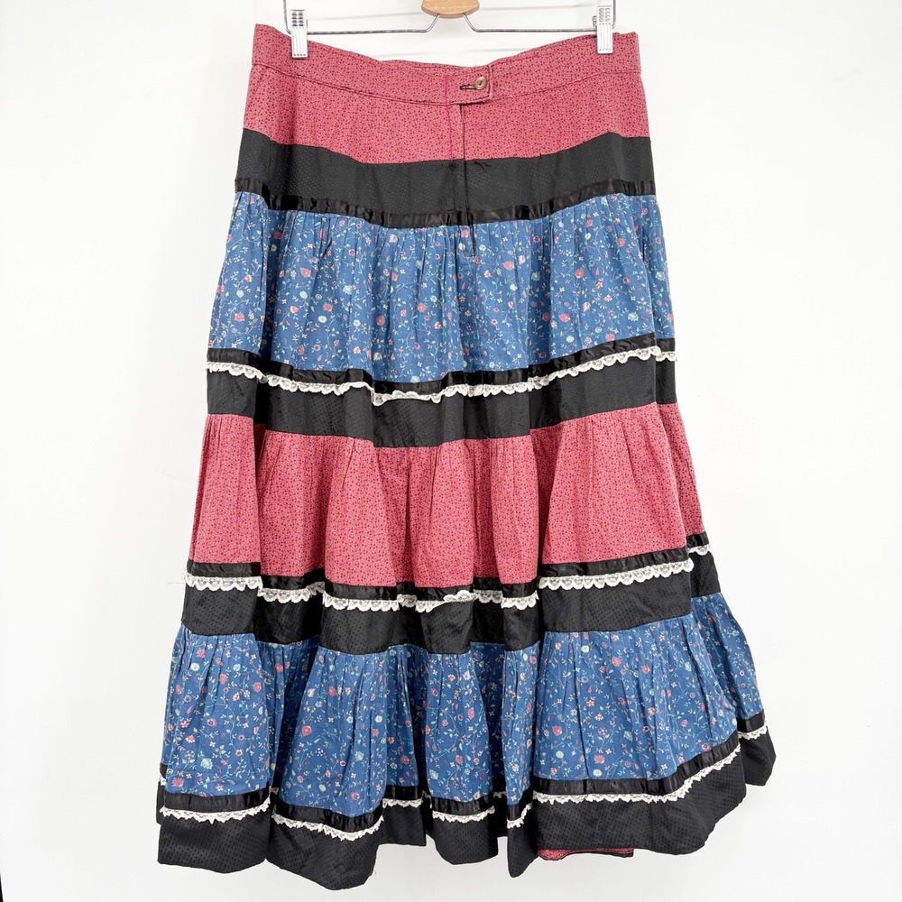 Handmade Womens Vintage Tiered Floral Lace Prairie Cottagecore Boho Maxi Skirt